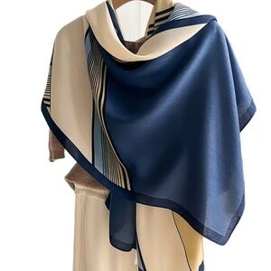 Navy & Cream Women's Fashion Scarf with Stripe Detail